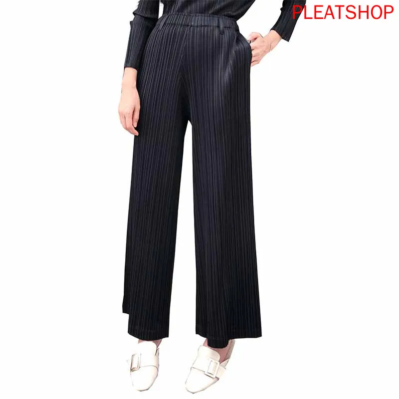 Miyake Fold Pants Straight-Cut Loose Pants Pleat Trousers 2020 Spring And Summer New Slimming High Floor-Length Pants free shipp