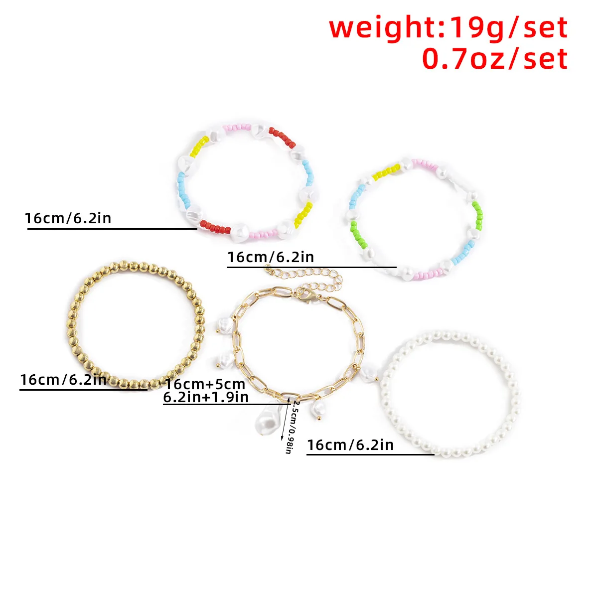 

5PCS/SET Fashion Trendy Bohemia Handmade Beads Pearls Charming Bracelet Sets for Women Girls Beach Boho Bracelets Gifts Jewelry