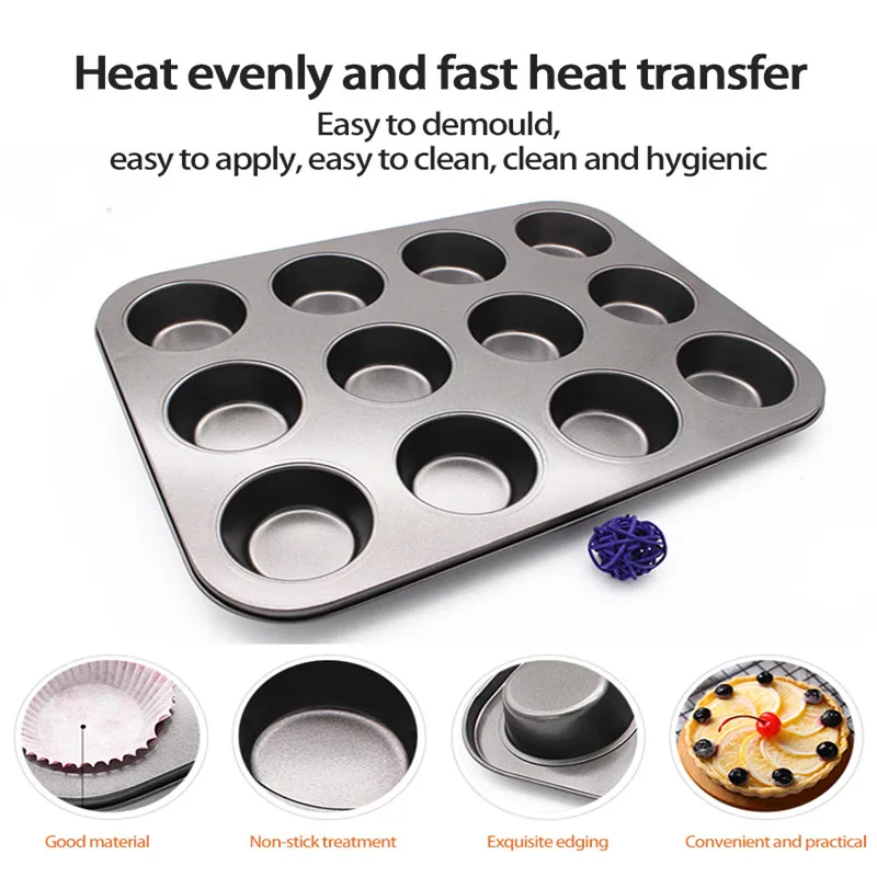 

12 Cups DIY Cupcake Baking Tray Tools Non-stick Steel Mold Egg Tart Baking Tray Dish Muffin Cake Mould Round Biscuit Pan