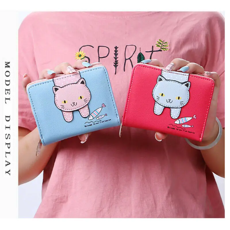 Женский кожаный кошелек с рисунком кота для денег на молнии держатель карт клатч