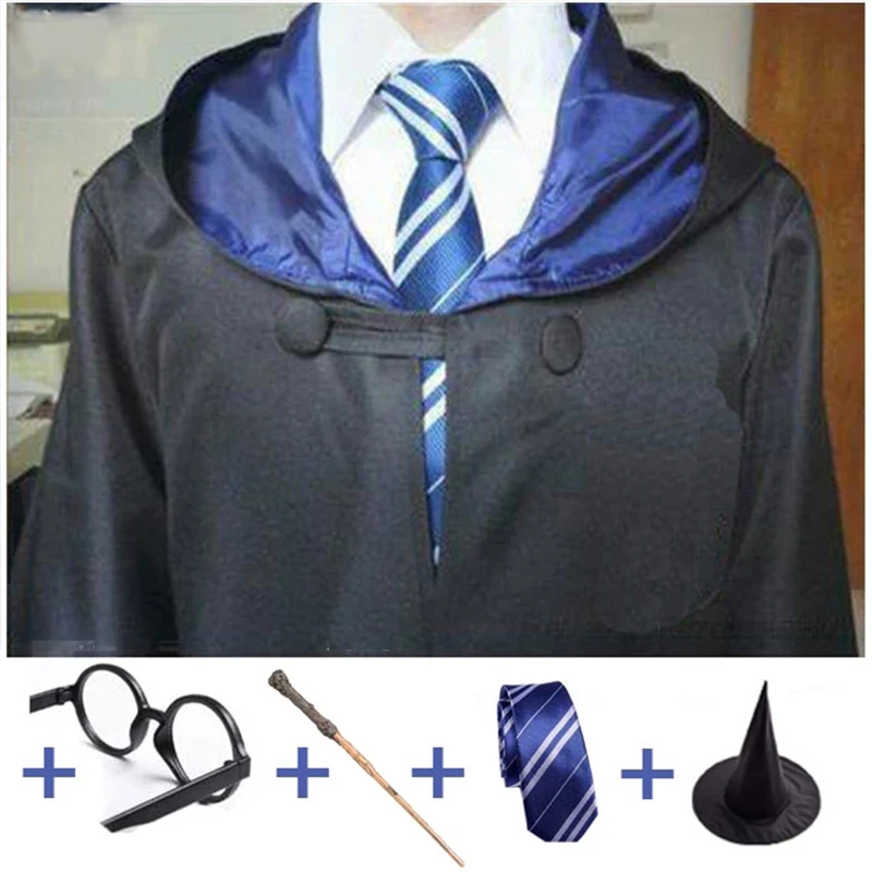 

Adult Kids Cosplay Costumes Robe Cape with Tie Scarf Wand Glasses Hat Party Accessories Cosplay Clothes cloak Costume