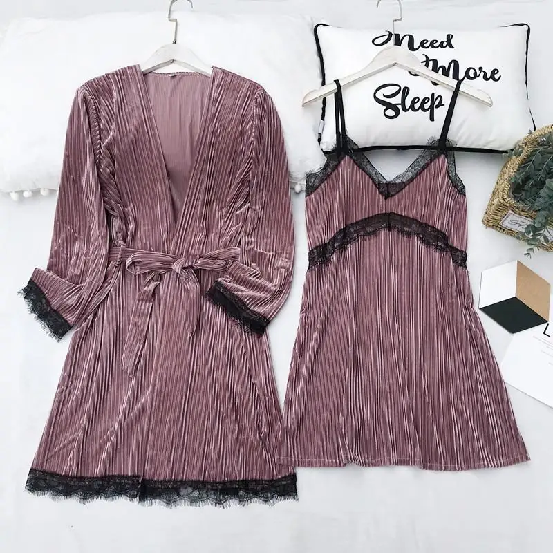 Pink2 Теплый Бархатный халат, кимоно, одежда для сна, мягкий велюр, женский свадебный халат, ночная рубашка, ночное белье, повседневное банное платье, интимное белье - Цвет: Pink2
