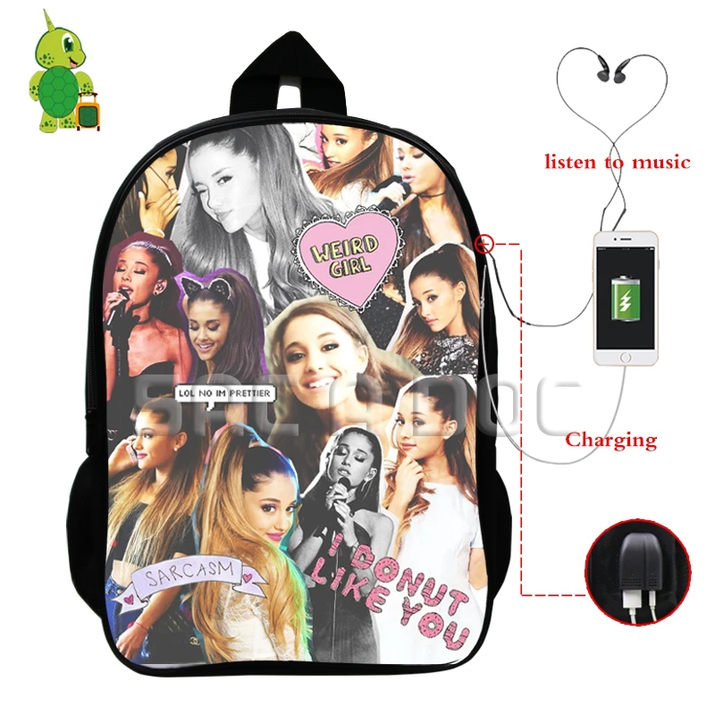 Ariana большая сумка-рюкзак знаменитая звезда Многофункциональный usb зарядка Разъем для наушников школьные сумки для подростков женщин мужчин повседневные дорожные сумки - Цвет: 24