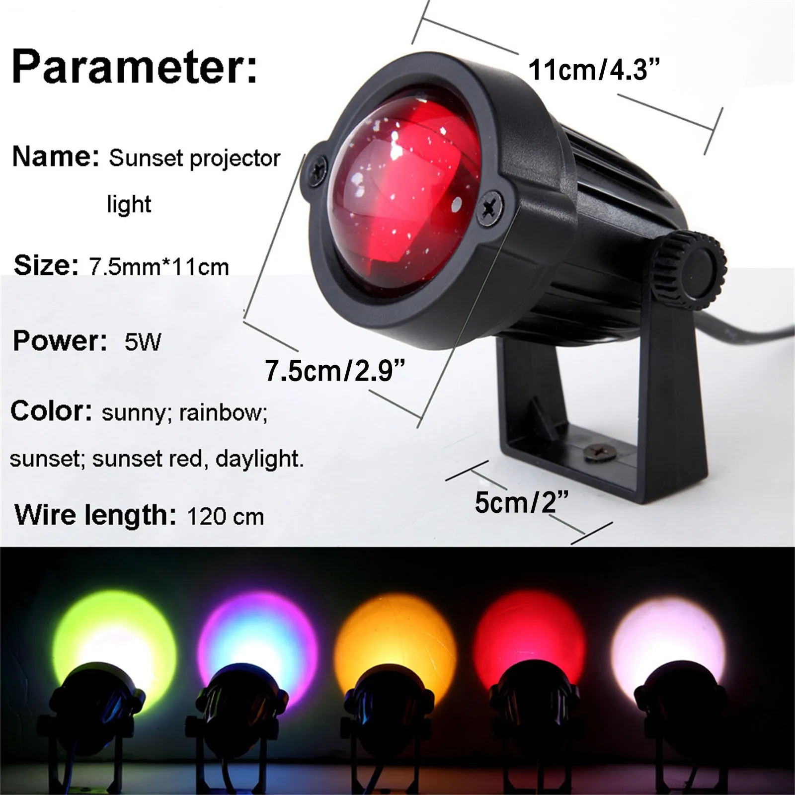 

USB Rainbow Sunset Red Projector Led Night Light Sun Projection Desk Lamp for Bedroom Bar Coffee Store Wall Decoration Lighting