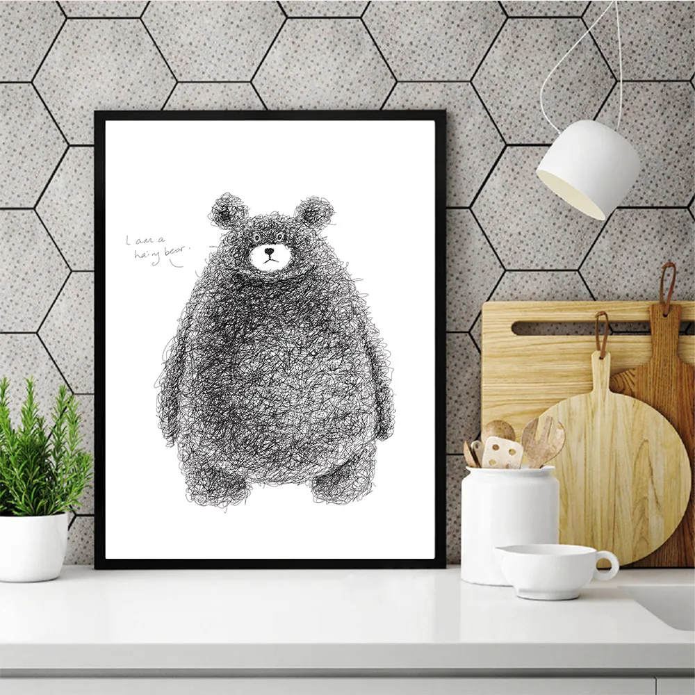 

Abstract Bear Black and White Canvas Painting Art Nordic Posters and Prints Wall Pictures for Living Room Decoration Frameless