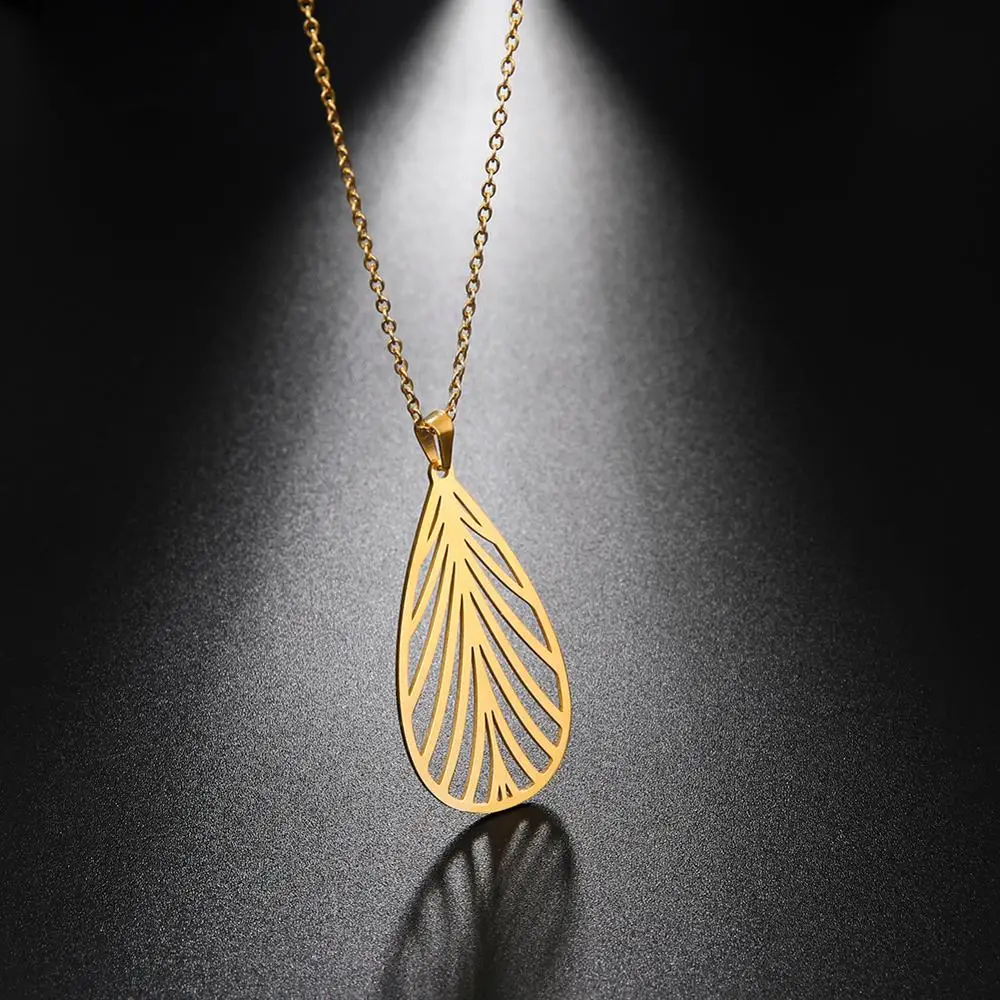 Женское колье из нержавеющей стали с вырезами и листьями дерева | Украшения