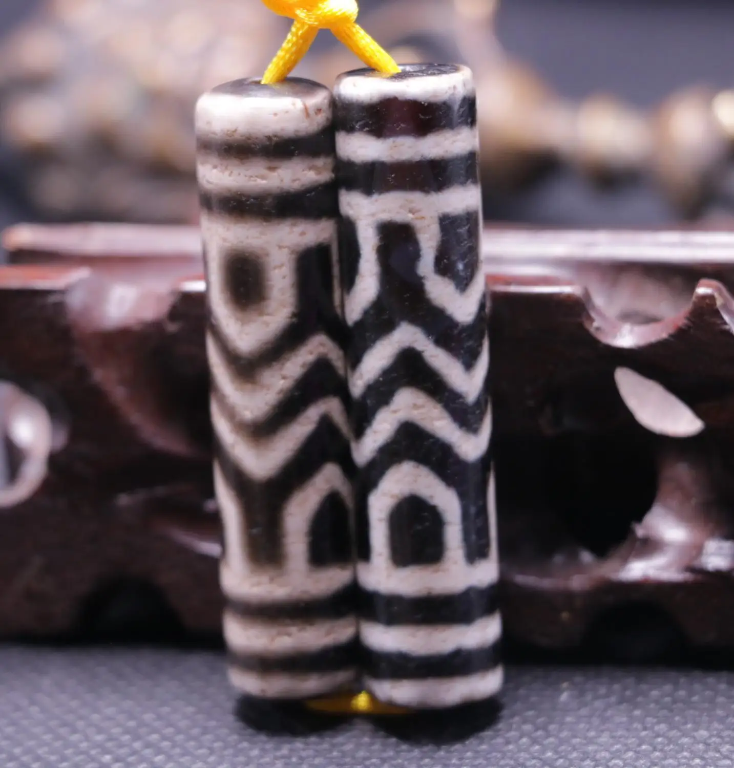 Пара тибетских старых черных агатов водяных волн Faqi Vajra бусины дзи Totem Amulet LKbrother