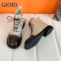 gioio ins hot women black ankle boots fashion lady winter high heel lace up boots lady mixed color causal white warm shoes