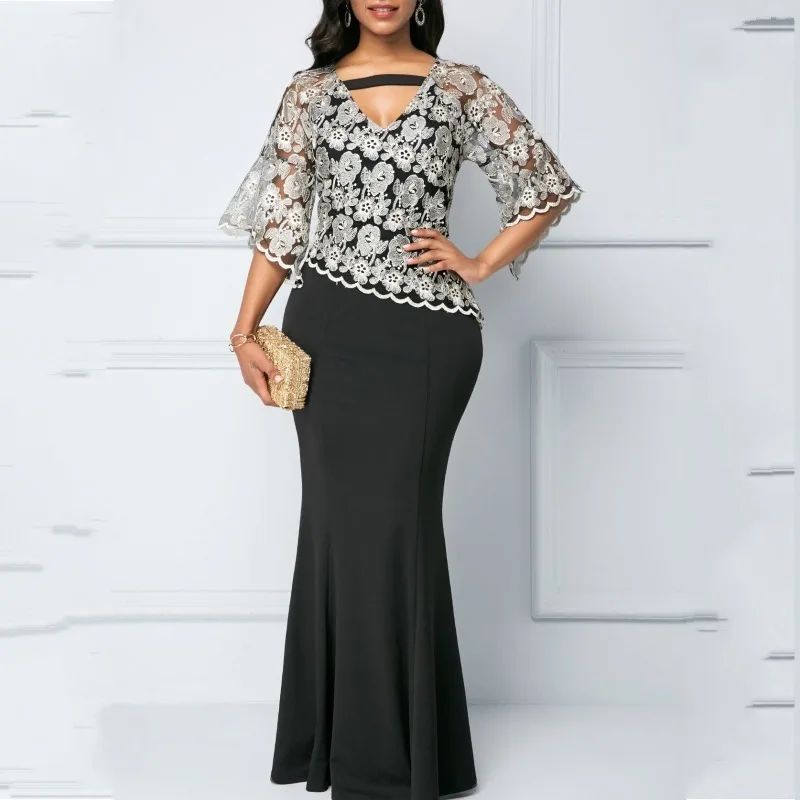 Сезон весна осень В африканском стиле Платья макси для женщин 2020 черный модный