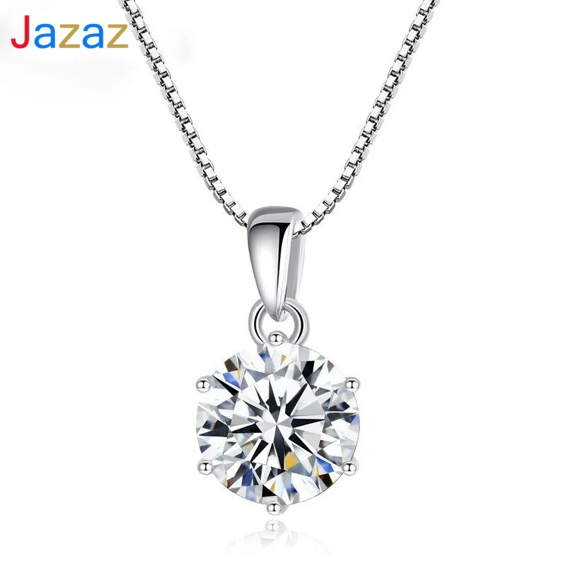 

Jazaz Fine 1 Carat Real Moissanite Pendant Necklace For Women Top Quality 100% 925 Sterling Silver Wedding Party Bridal B0521
