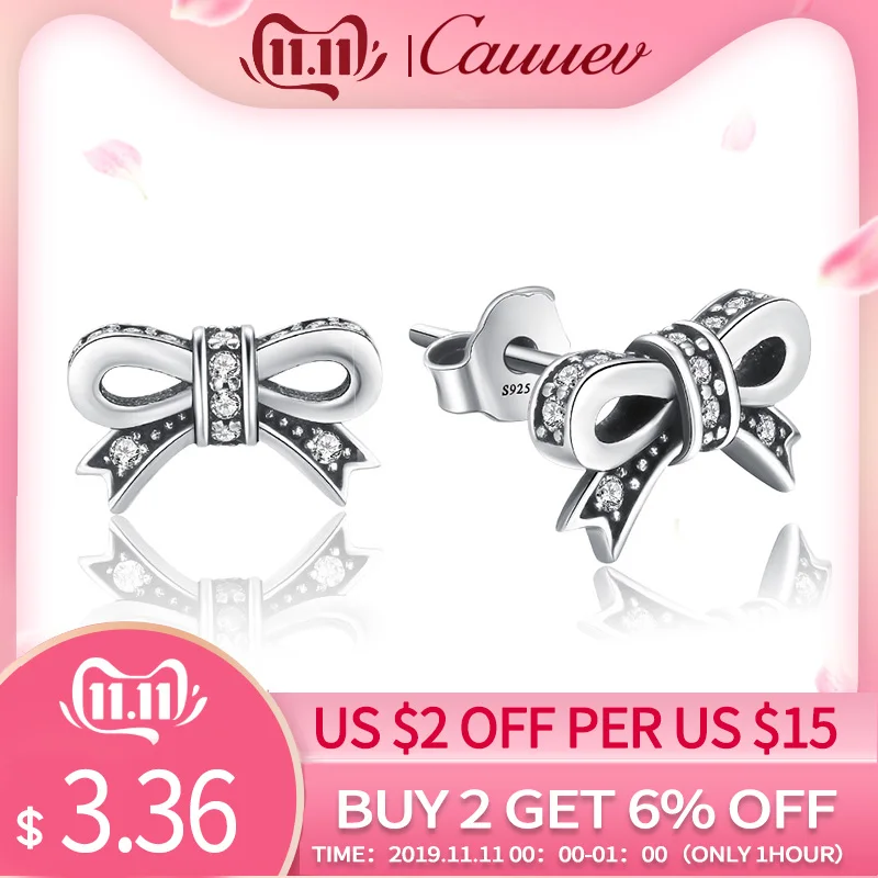 Женские серьги-пусеты из 100% стерлингового серебра 925 пробы с блестящим бантом и