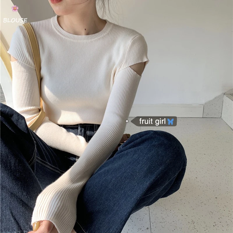

Женский свитер с длинным рукавом, эластичный облегающий свитер в Корейском стиле
