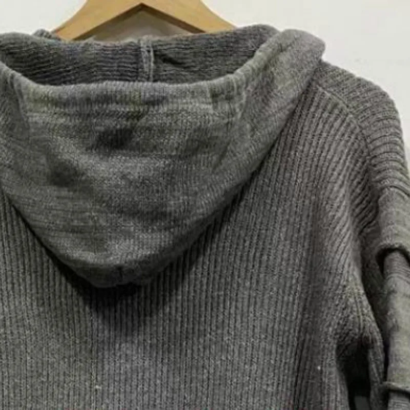 

Plus Size Fashion 2021 Knitting Sweater Men Spring Autumn New Hollow Casual Slim Fit Grey Hooded Sweaters Male Winter Warm 5XL