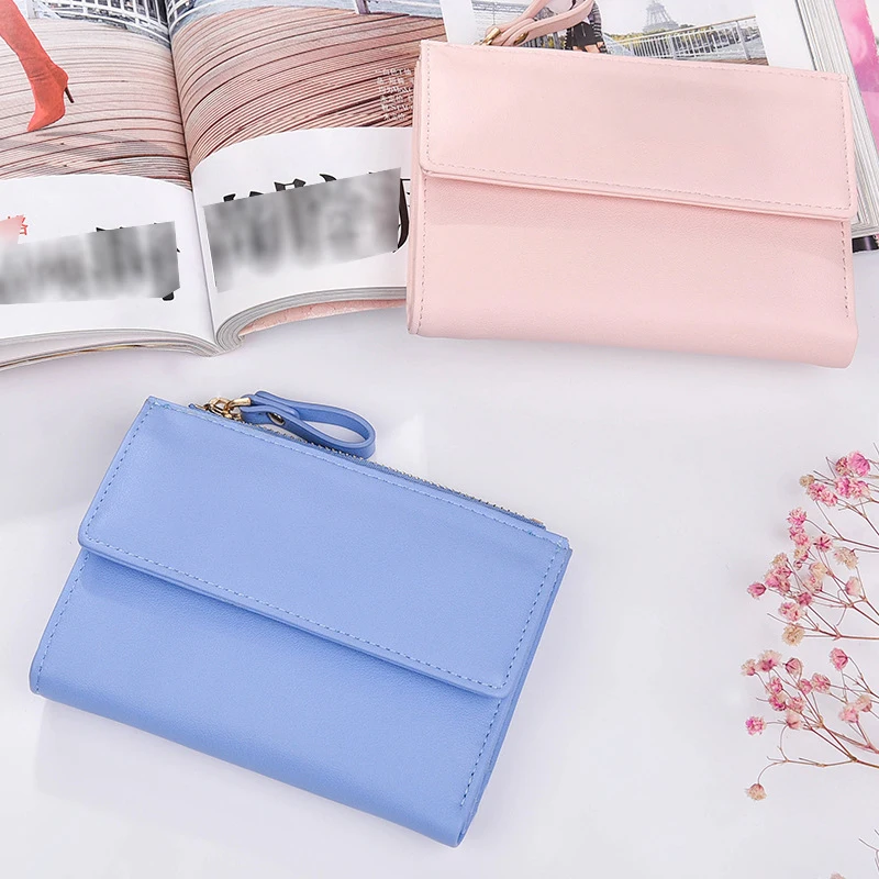 

Caze Kyts New ladies wallet Japanese and Korean buckle simple multi-card two-fold change wallet multi-function card package