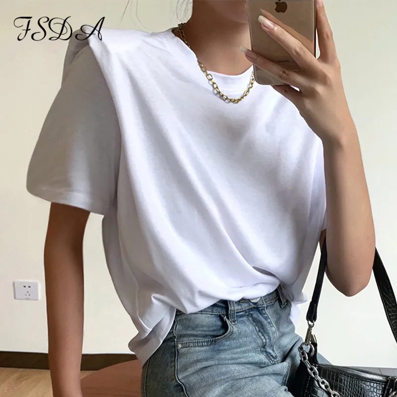 FSDA 2020 Summer Short Sleeve T Shirt Basic Women White Casual O Neck Tee Streetwear Elegant Loose Sexy Top Shirts Ladies | Женская