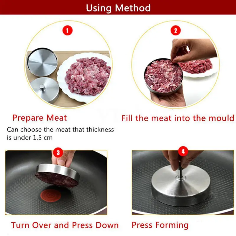

Hamburger Burger Press Maker Mould Mold Kitchen BBQ Barbecue Moon cake Mold Eco-friendly Stainless Steel Tool