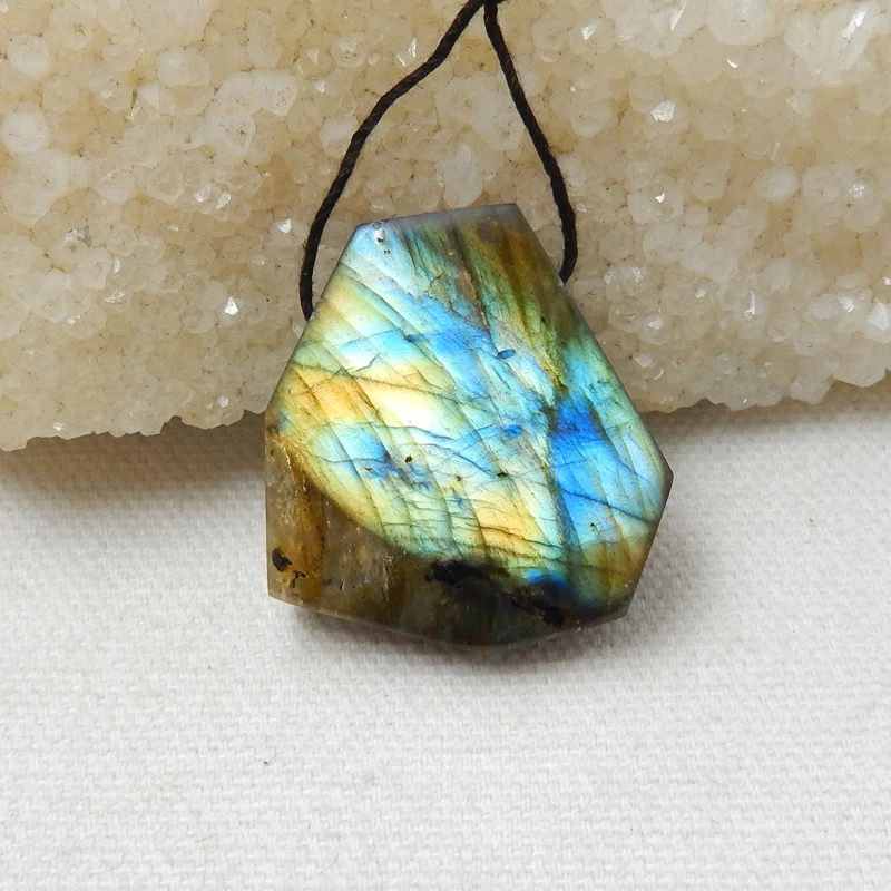 Натуральный камень синий светильник Лабрадорит боковая просверленная Подвеска 34x20x8 мм 12,6 г модные ювелирные изделия аксессуары