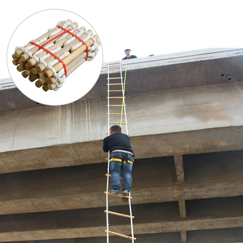 

Wooden Rope Ladder Fire Escape Climbing Rope Ladders For Outdoor Indoor Home Climb Sports Lifeline Round Nylon With 2pcs Hooks