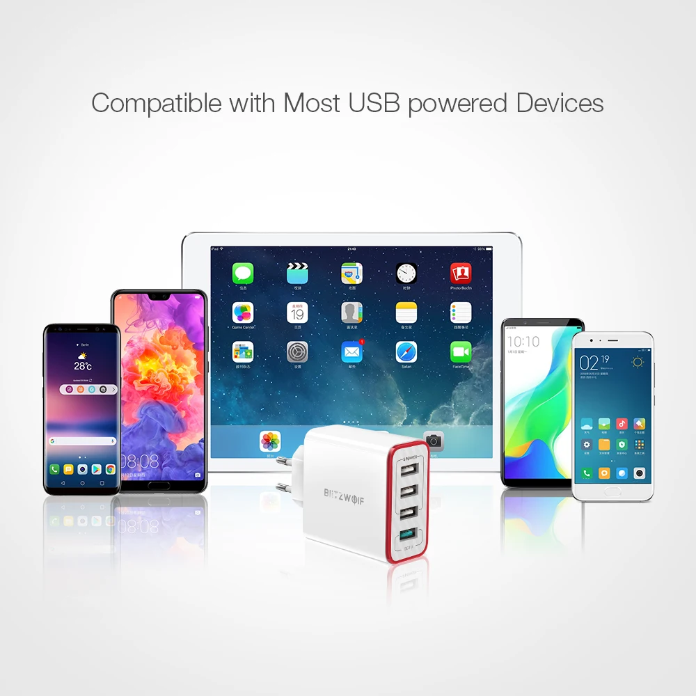 BlitzWolf 4 порта QC3.0 Быстрая зарядка ЕС штекер светодиодный светильник 30 Вт 2.4A USB дорожное настенное зарядное устройство Power3S для iPhone Android для N-Swich