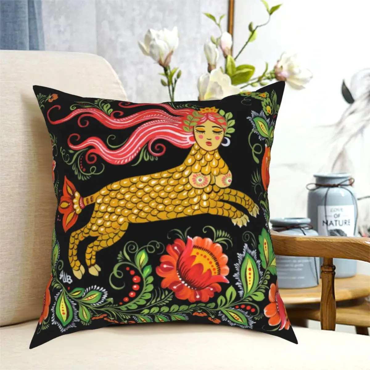 

Magical Creature Folk Art Lamia Pillowcase Soft Fabric Cushion Cover Decorations Throw Pillow Case Cover Sofa Zippered 18''