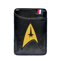 classic star fleet command black leather magic wallets fashion men women money clips card purse cash holder