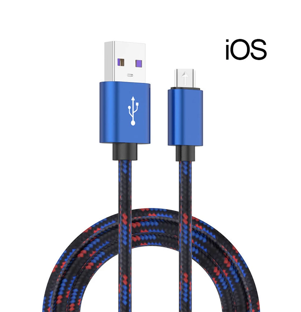 Usb-кабель для мобильного телефона, микро сменный IOS type-c, синий цвет, 5А, быстрая зарядка, линия передачи данных, нейлоновый материал