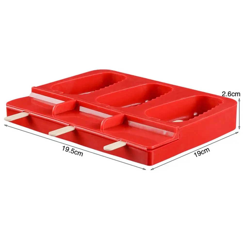 

3-Cavity Silicone Popsicle Mold Reusable Ice Cream Mold DIY Popsicles Tray Holder Kitchen Supplies
