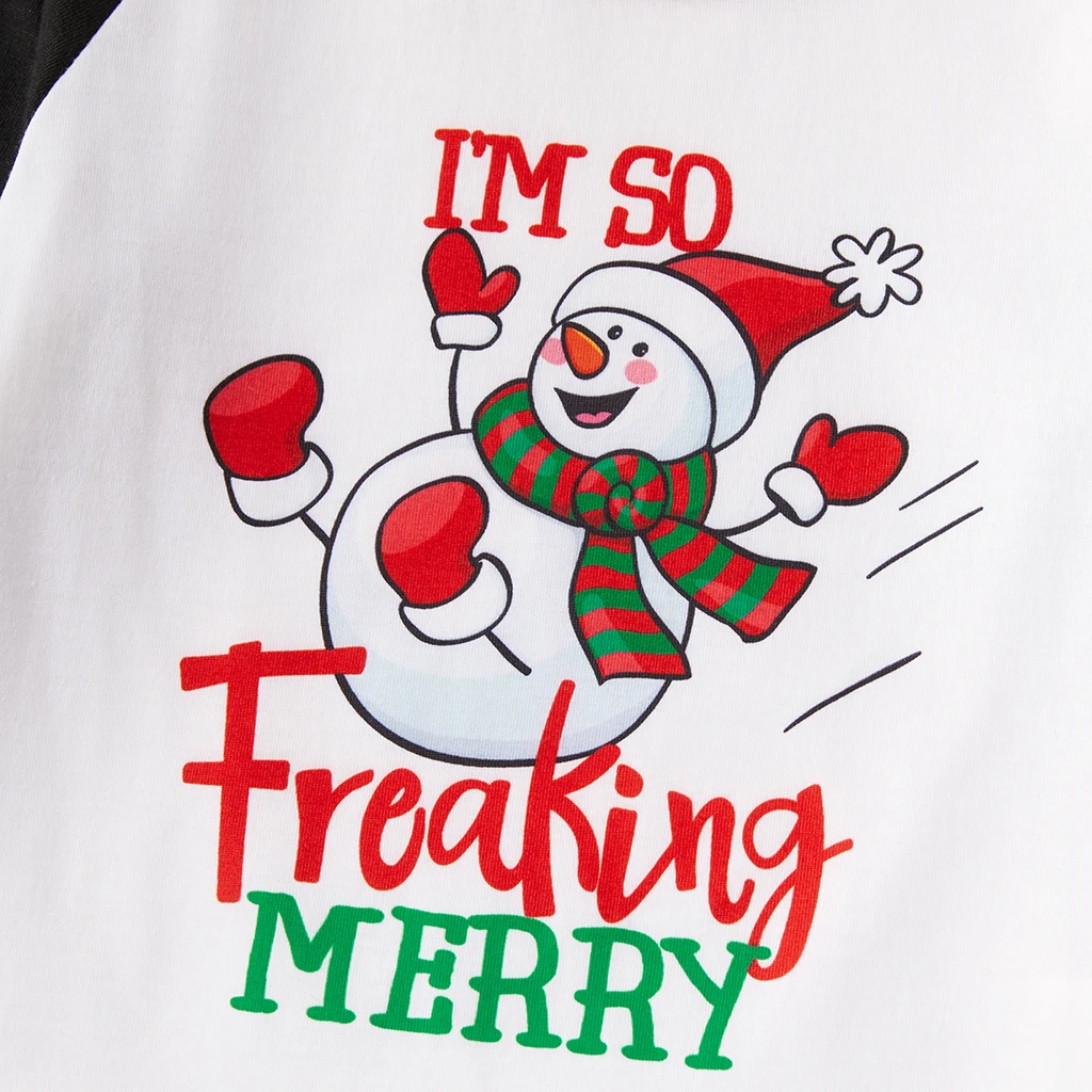 Пижамный комплект с длинным рукавом и принтом снеговика букв|Сочетающаяся