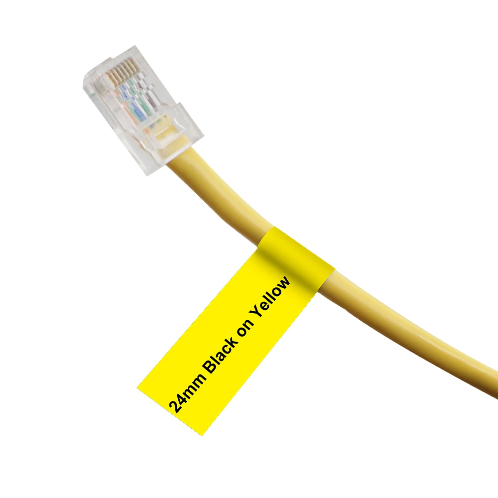 Fimax 1 шт. 18489 18491 совместимый с dymo гибкая нейлоновая ламинированная этикетка лента 18488 12 мм черный на белом для Rhino принтер этикеток - Цвет: 24mm Black on Yellow