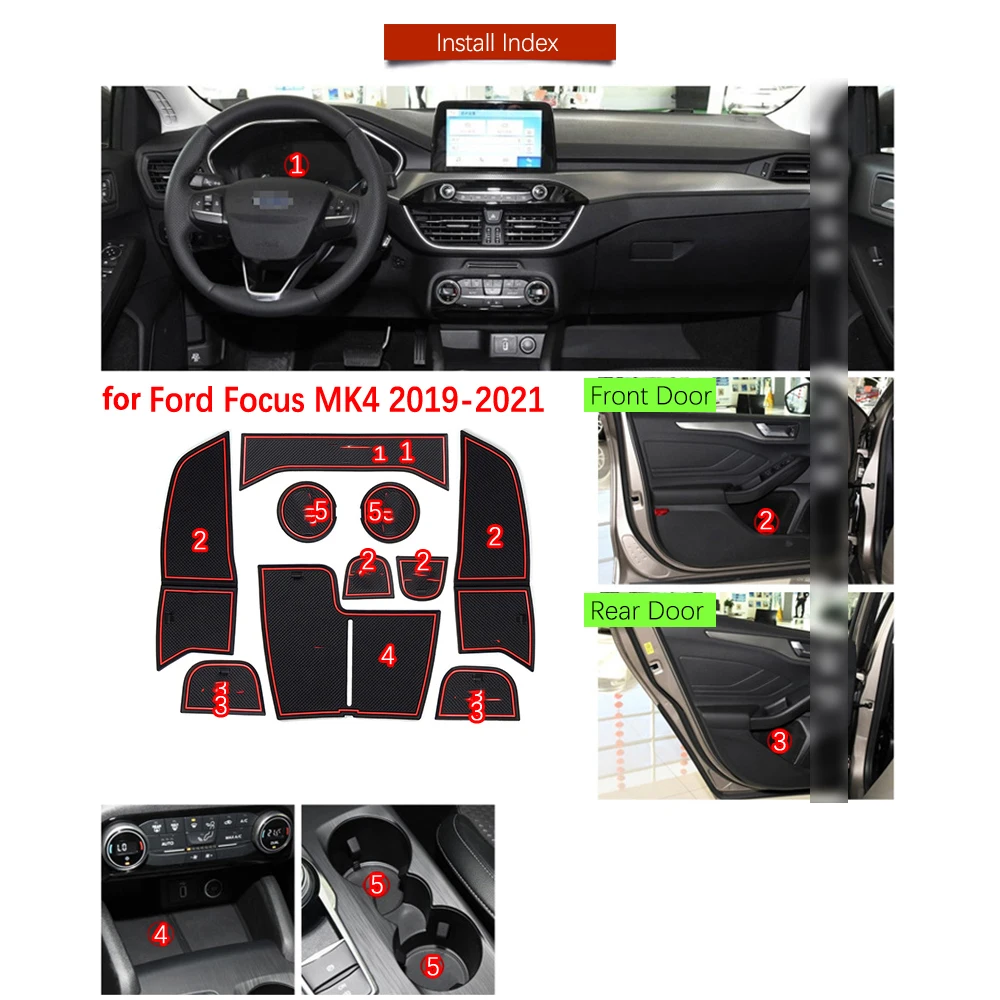 Для Ford Focus 4 IV MK4 2019 2020 2021 резиновый противоскользящий коврик дверная канавка чашка