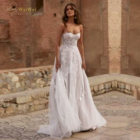 bohemia sleeveless off shoulder wedding dress a line sweetheart neck floor length backless lace applique vestidos de novia
