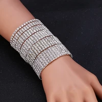 fashion crystal bracelets for women 123456 rows rhinestone elastic bracelet bangles bridal charm wedding party jewelry gift