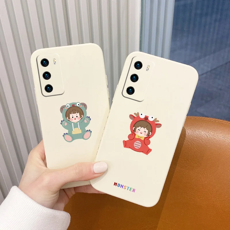 

Beautiful Cute Little Gir Pattern Liquid Silicone Case For Huawei P40 p40lite P40pro P30 P20 Mate 40 40Pro 30 p30pro p30lite 20