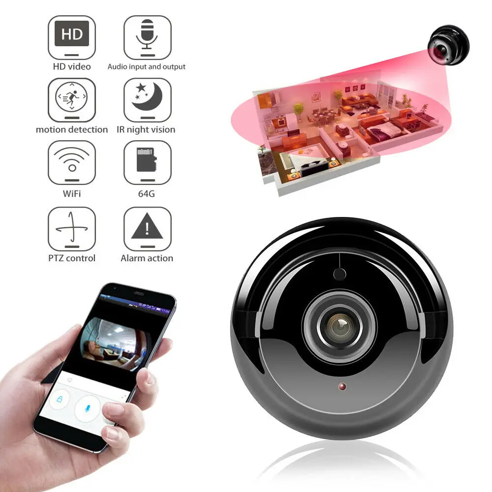 EU Plug Мини wifi IP камера беспроводная домашняя безопасность Onvif 2.0MP HD CCTV IR ночное видение маленькая беспроводная микро камера - Цвет: EU Plug