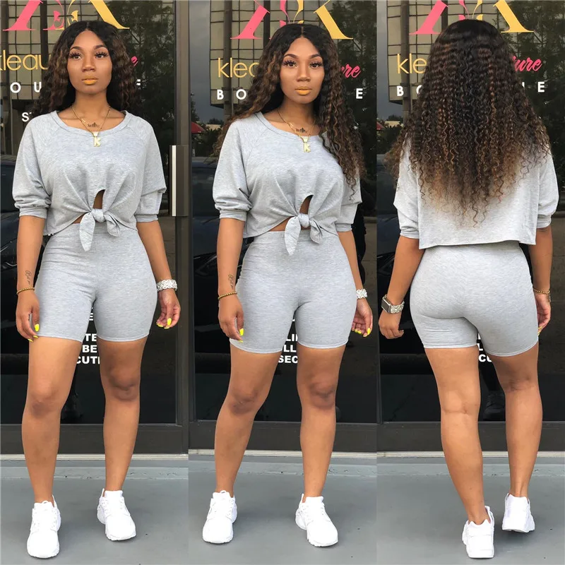 

WomenSummer Shirt Crop Top Short Sleeves Tees Tracksuit T-shrts+High Waist Shorts Femme Clothes Two Piece Set Ropa De Mujer