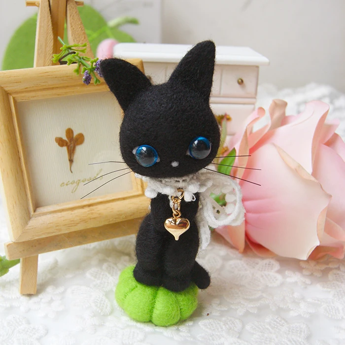 Черный котенок украшение шерстяной набор для рукоделия войлок игла валяния