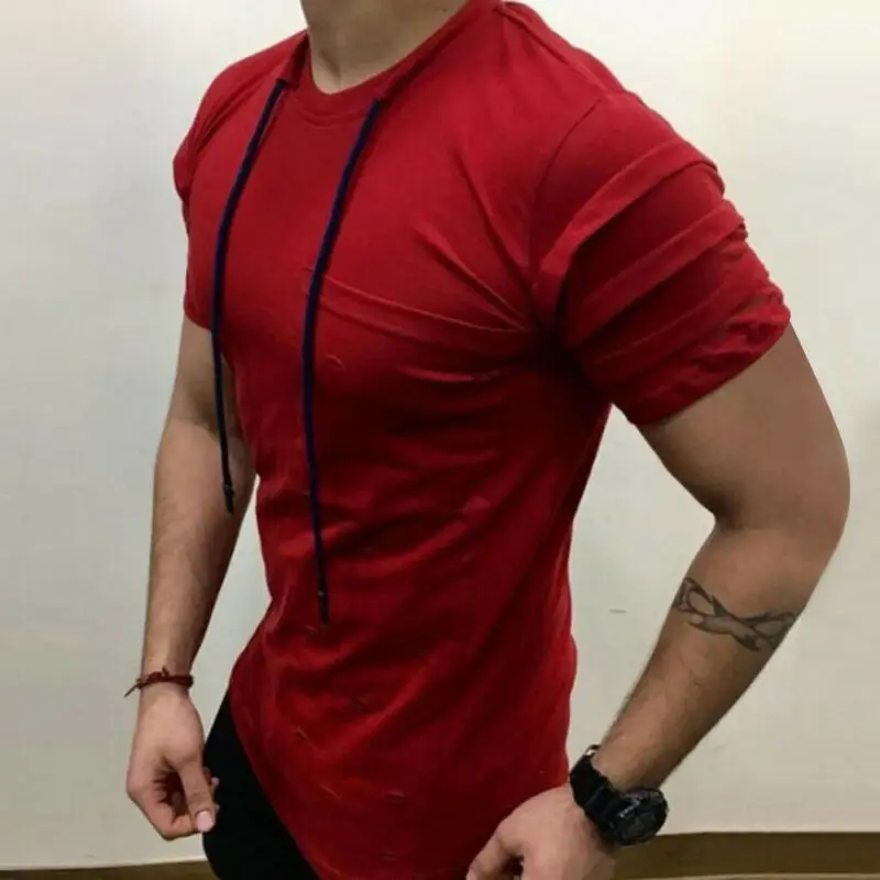 

Men Short Sleeve Shirt Casual T-shirt Top Summer Clothes Bodybuilding Muscle Tee Slim Fit Trainning Exercise Casual T-shirt Tops