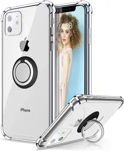 Чехол-накладка для iPhone SE 2, 2020, 12, 13 Mini, 11 Pro Max, X, XR, XS 5, 6, 7, 8 Plus, магнитный, с кольцом на палец, противоударный, мягкий, ТПУ