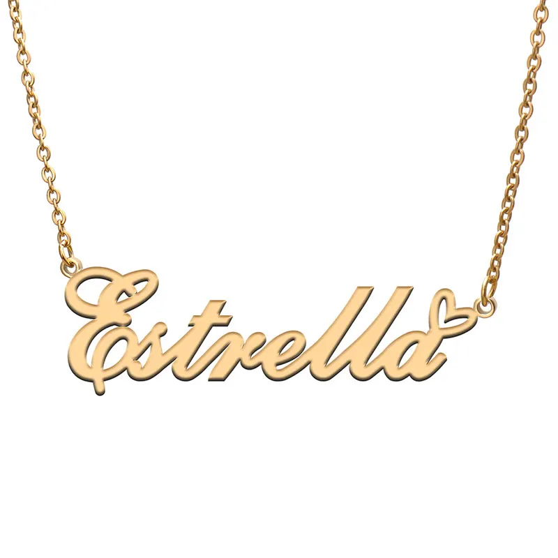 

Love Heart Estrella Name Necklace for Women Stainless Steel Gold & Silver Nameplate Pendant Femme Mother Child Girls Gift