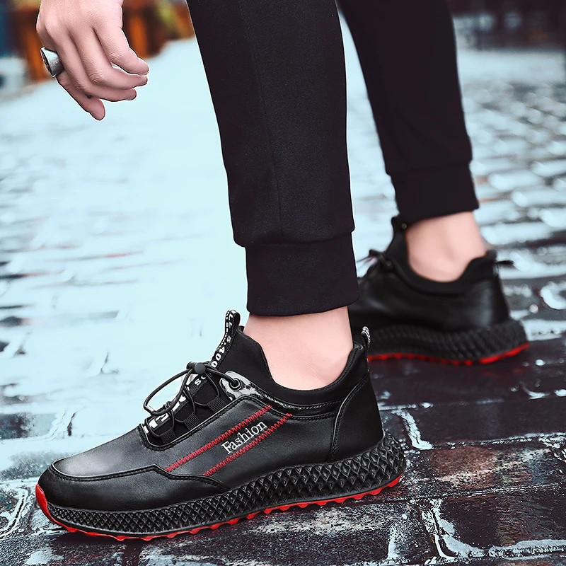 

Summer Brand Men Casual Leather Shoes Hot Sale Men's Breathable Lace-up Designer Black Shoes Male Sneakers Tenis Masculino Adult