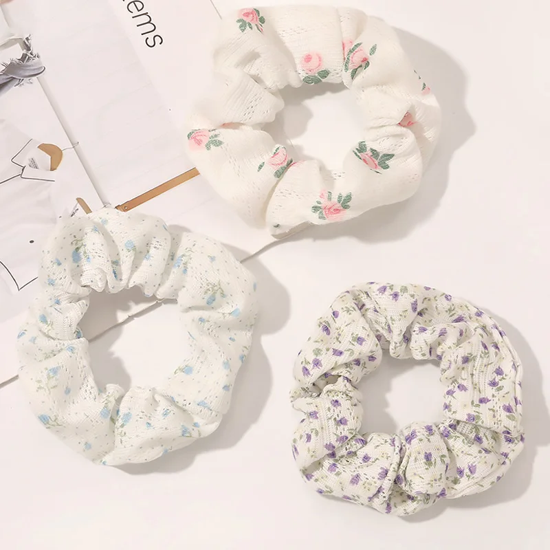 Korean Floral Print Scrunchies Fashion Hairband Hair Rope for Ponytail Holder Elastic Hair Band Sweet Hair Ties Hair Accessories