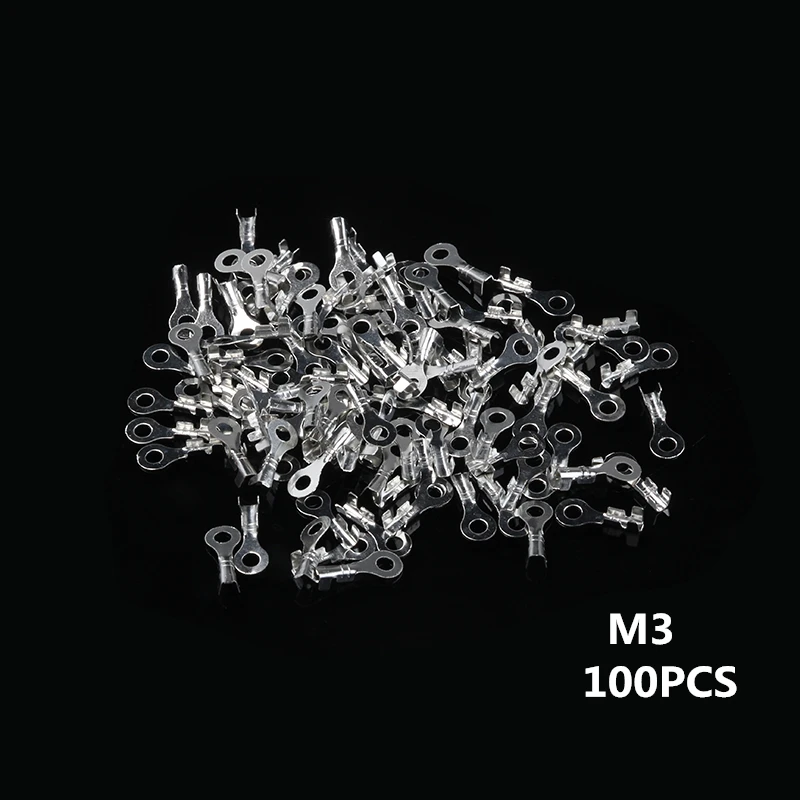 M3 3.2mm 100/150 шт кольцевые кабельные наконечники клеммы Ассорти голый неизолированный разъем 3,2-6,2 мм провода Кабельные соединители латунные клеммы комплект - Цвет: M3 3.2mm