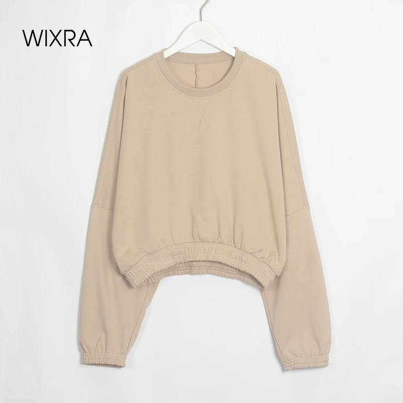 

Wixra Women 2021 Spring Cotton Oversized Sweatshirt Solid Loose Long Sleeve O Neck Drop Shoulder Lazy Style Casual Pullover Tops