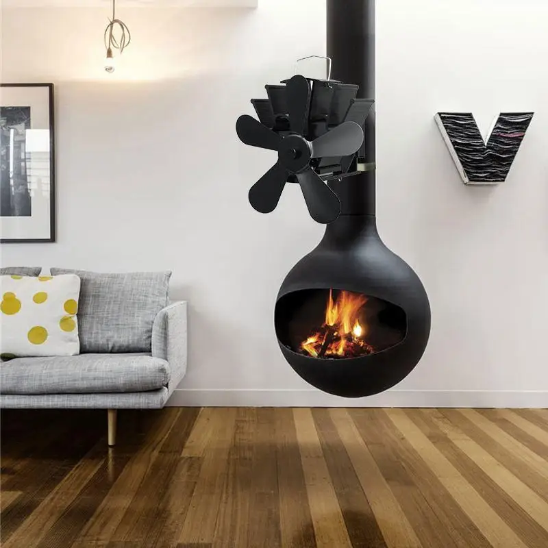 Black Stove Fan 5 Blades Heat Powered Fireplace Log Wood Burner Eco Quiet Home Efficient Distribution | Обустройство дома