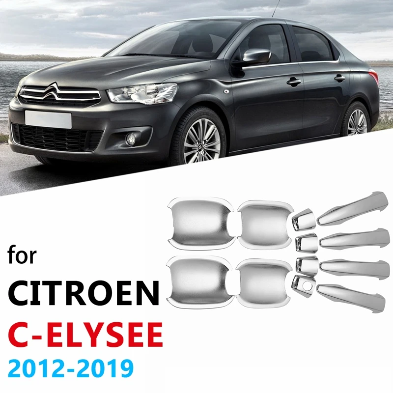 

For Citroen C-Elysee 2012-2019 ABS Chrome Outside Exterior Door Handle + Bowl Cover Trim Decoration Molding Styling