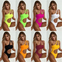 2020 new style womens one piece swimming suit solid color sexy irregular bikini bathing suit women high waist thong bikini