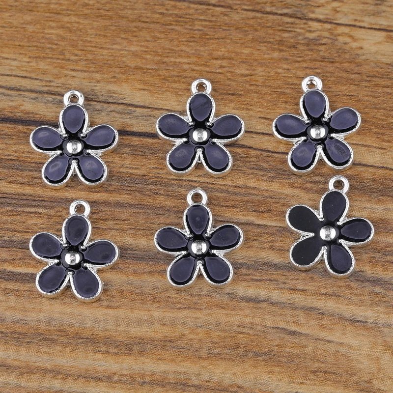 15 Pieces Silver DIY ремесло ювелирных изделий золото/серебро эмалированный Шарм-подвеска в виде цветка Подвески Аксессуары для женщин дети серьги браслет ожерелье изготовление - Окраска металла: 15 Pieces Silver