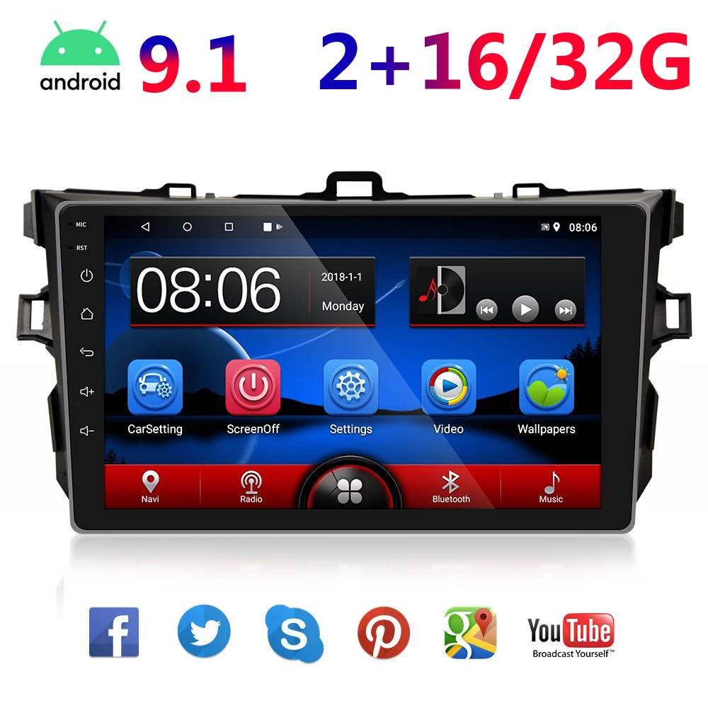 Автомагнитола с GPS для Toyota Corolla E140 E150 2008 2009 2010 2011 стерео Wi Fi USB BT 2 + 16/32 ГБ Android 9