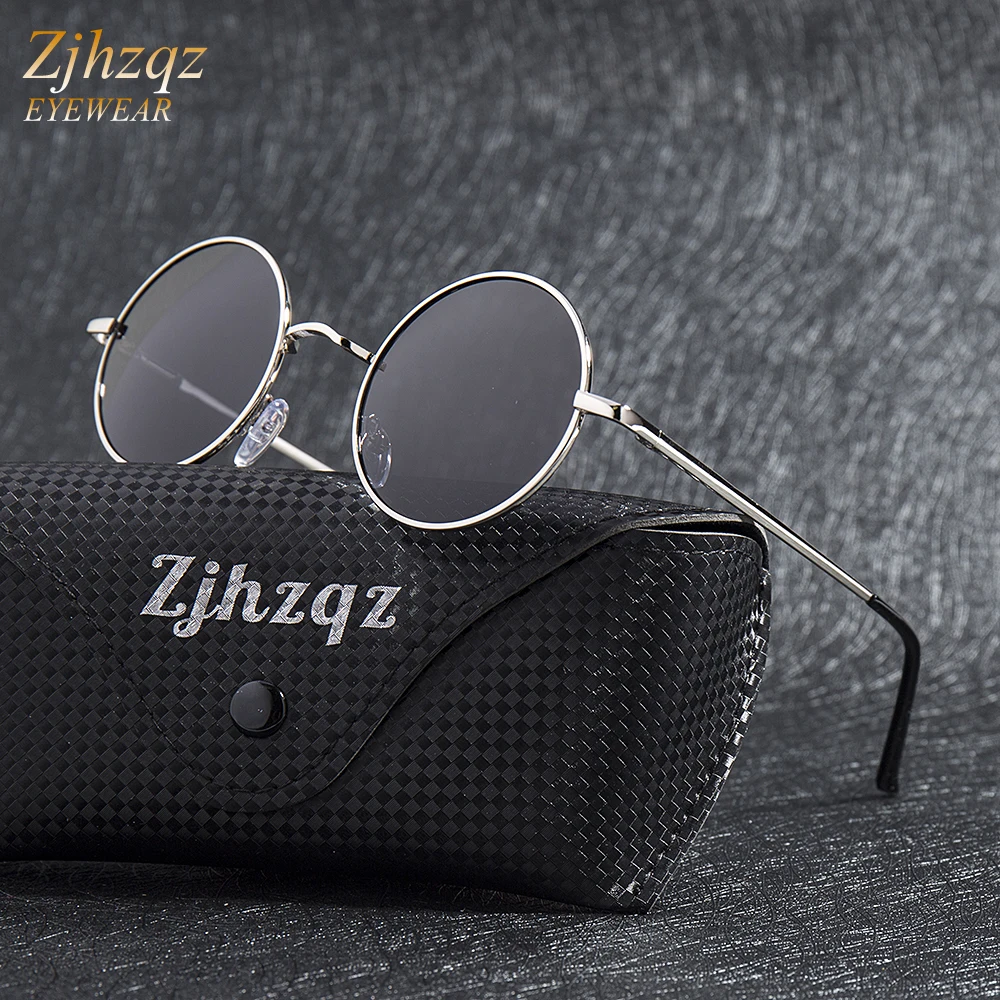 

ZJHZQZ Luxury Steampunk Polarized Round Sunglasses Mens Womens John Lennon Glasses Vintage Retro Black Sun Glasses Gafas De Sol