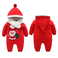 baby christmas rompers newborn baby jumpsuits winter warm red hooded onesie santa claus print girlsboys clothes infant jumper